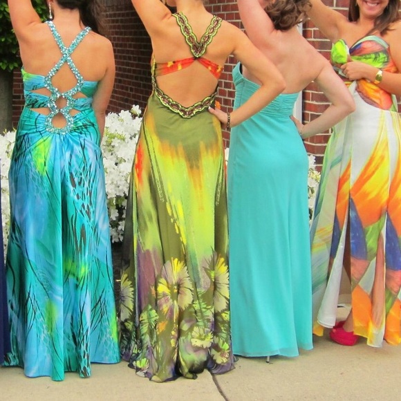 Orange Floral Prom Dress - Picture 4 of 5